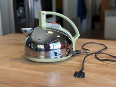 Vintage 1970s General Electric Boil n Simmer Kettle KE64A, Chrome Ball Electric Tea Kettle, Avocado Green, with Original Cord