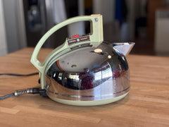 Vintage 1970s General Electric Boil n Simmer Kettle KE64A, Chrome Ball Electric Tea Kettle, Avocado Green, with Original Cord