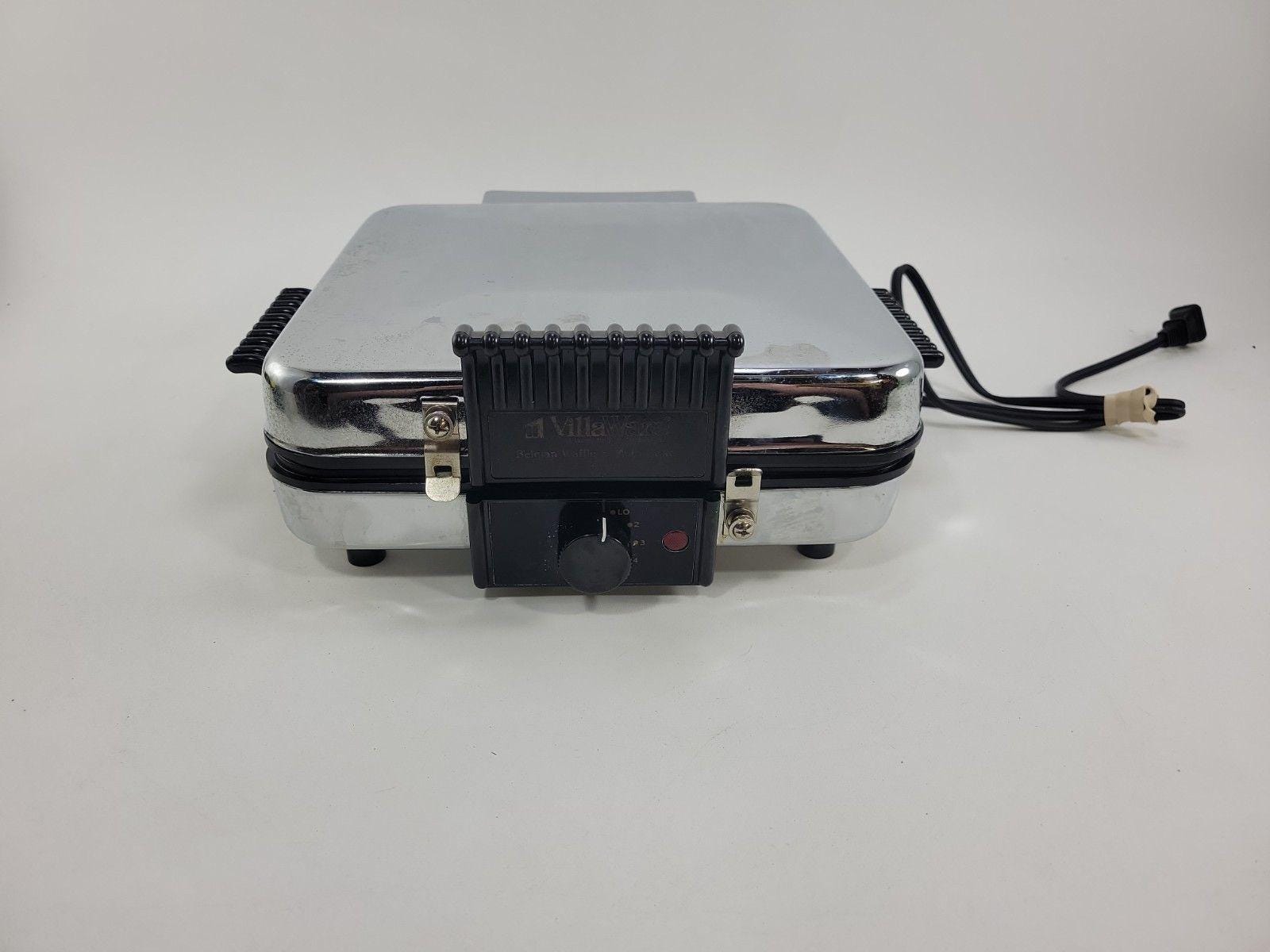 Vintage VillaWare Model 6150 4-Square Belgian Waffle Maker Chrome