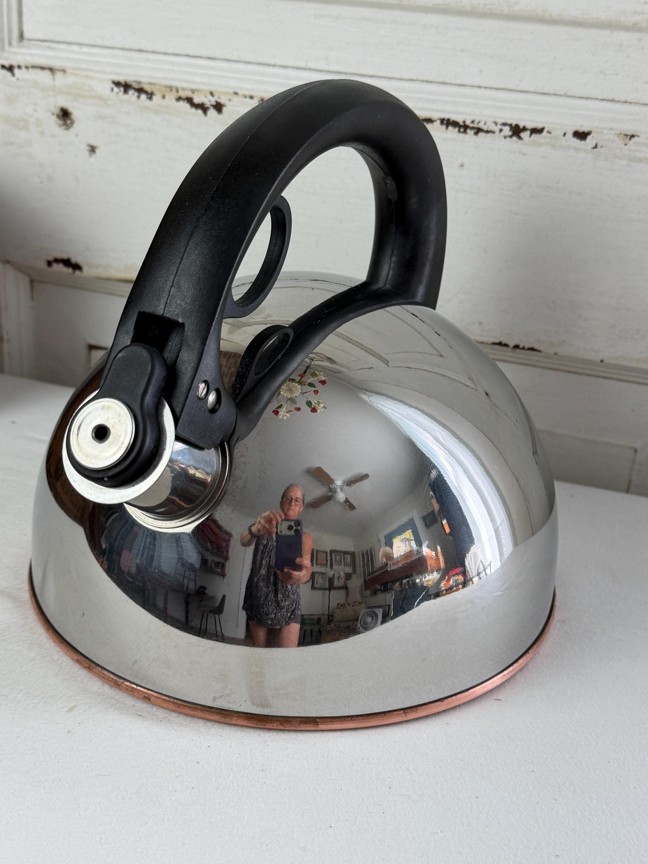 Revereware Whistling Tea Kettle Stainless Steel Vintage 1980s Retro Kitchen Appliance