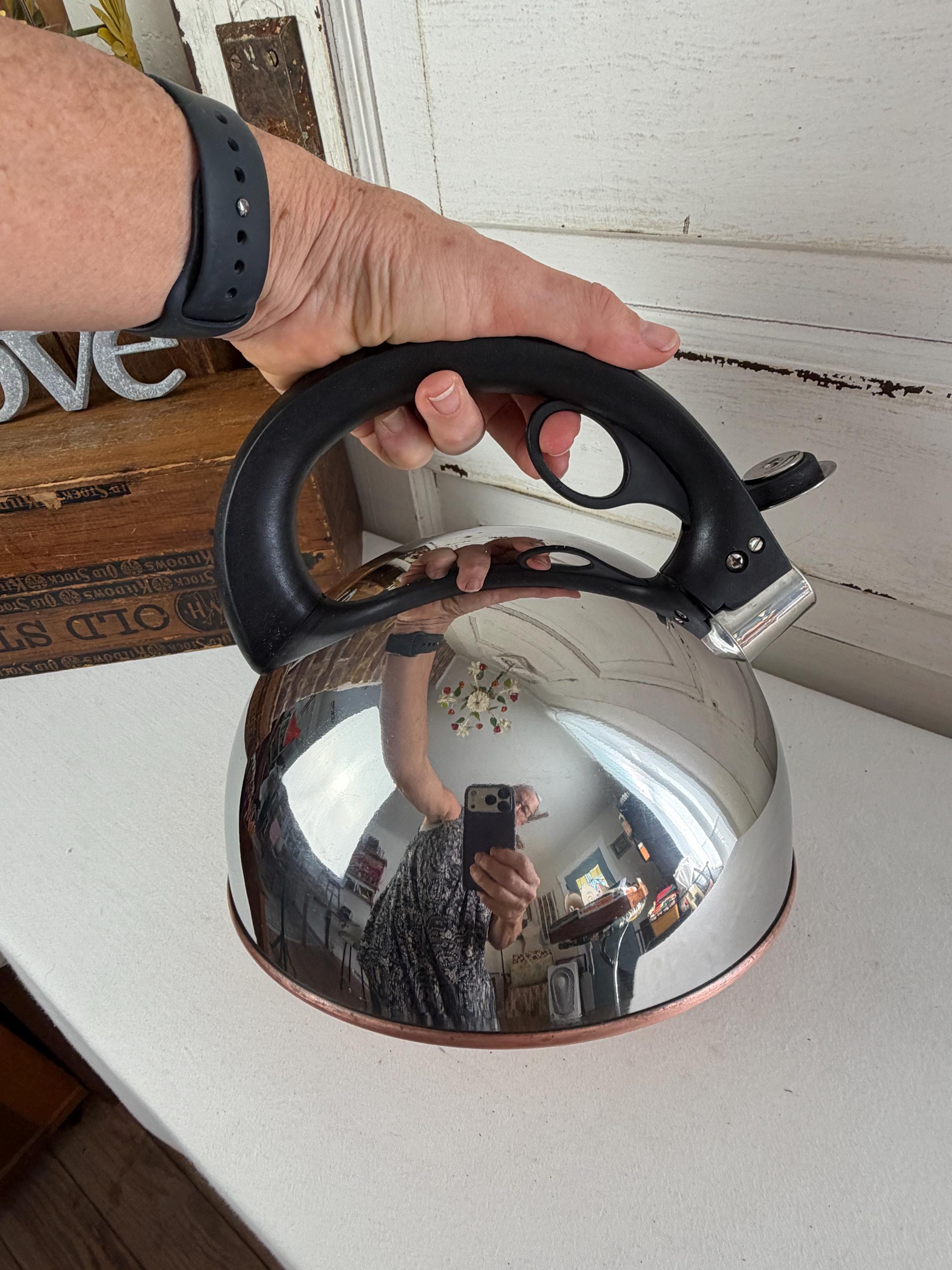 Revereware Whistling Tea Kettle Stainless Steel Vintage 1980s Retro Kitchen Appliance