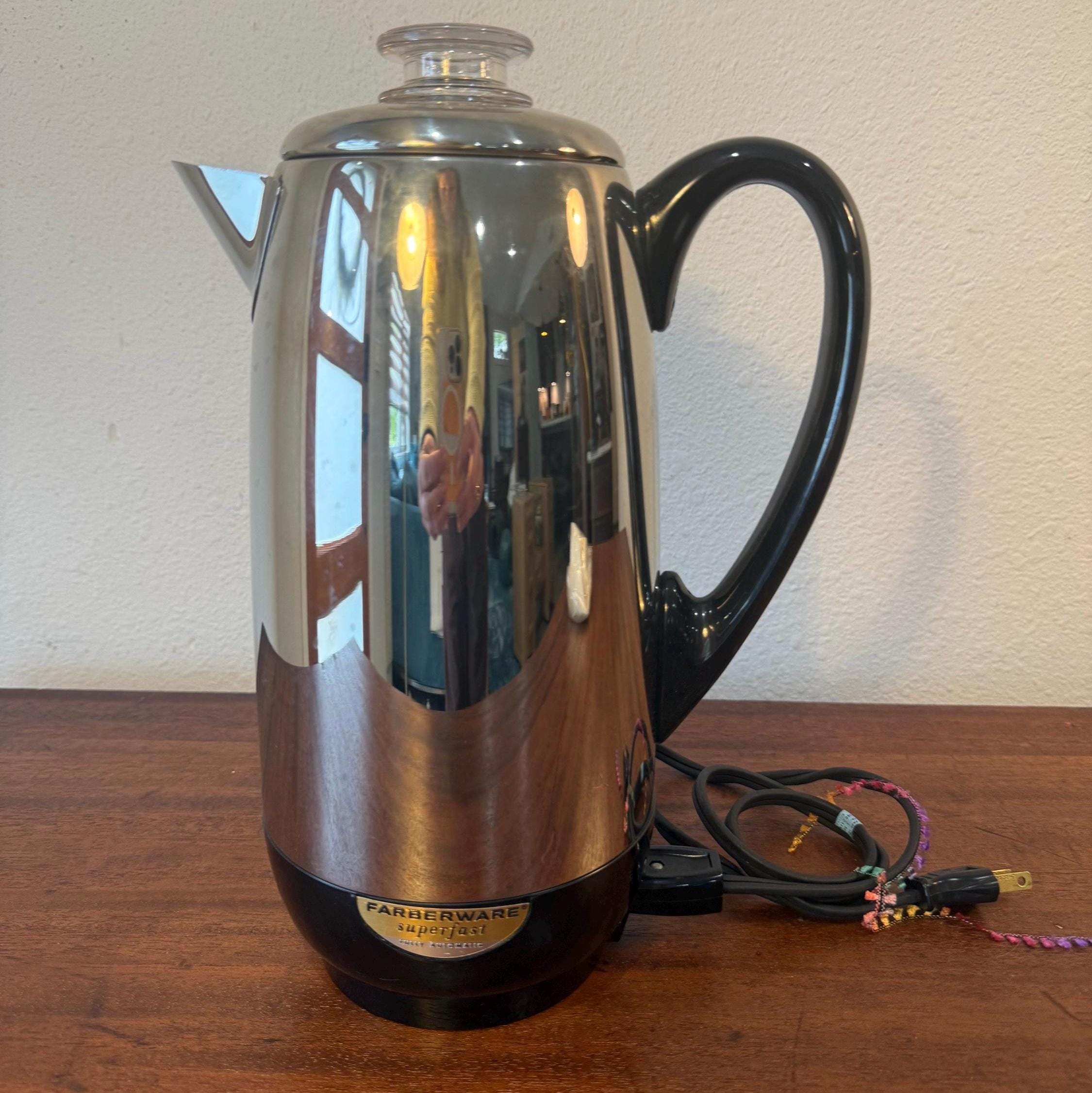 Vintage Farberware Model 142D "Superfast" 12-Cup Electric Coffee Percolator – Stainless Steel, Complete & Working