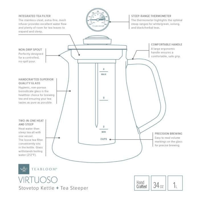 Virtuoso 2-in-1 Tea Steeper and Tea Kettle With A Thermometer