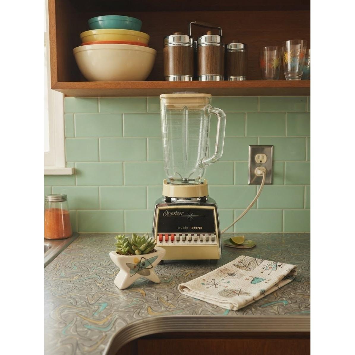 Vintage Osterizer Cycle Blend 10 Speed Blender Avocado Harvest Chrome 1970s