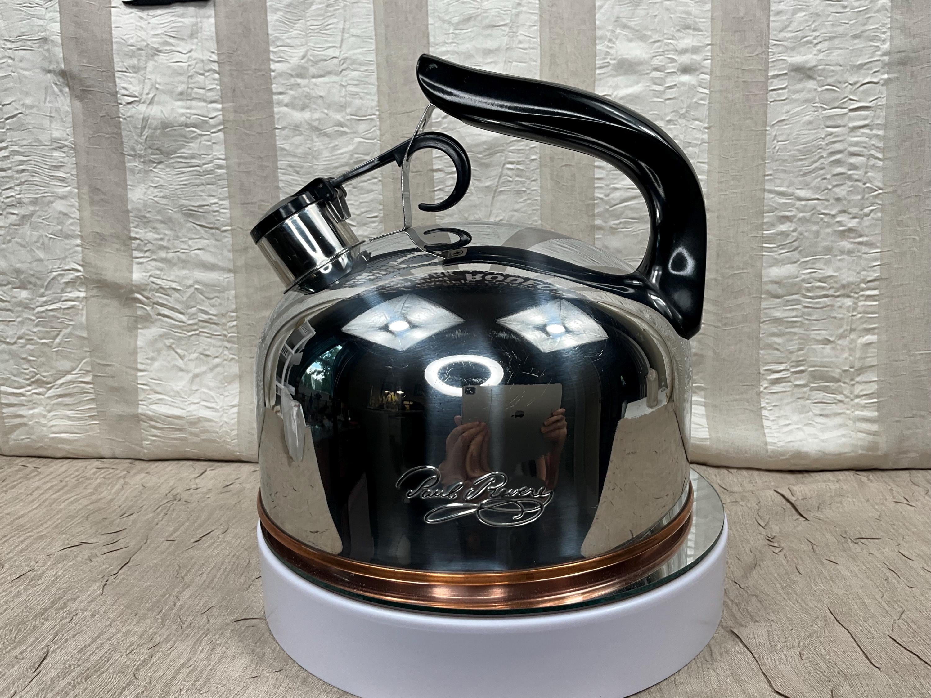 Vintage Revere Ware Whistling Tea Kettle, Stainless Steel, Copper Bottom