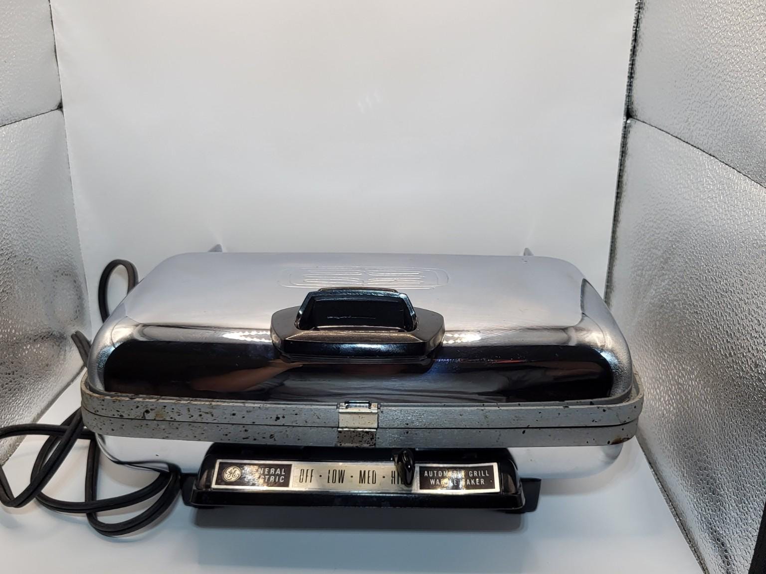 Vintage GE G44 Chrome Grill Waffle Baker with Original Manual