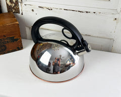 Revereware Whistling Tea Kettle Stainless Steel Vintage 1980s Retro Kitchen Appliance