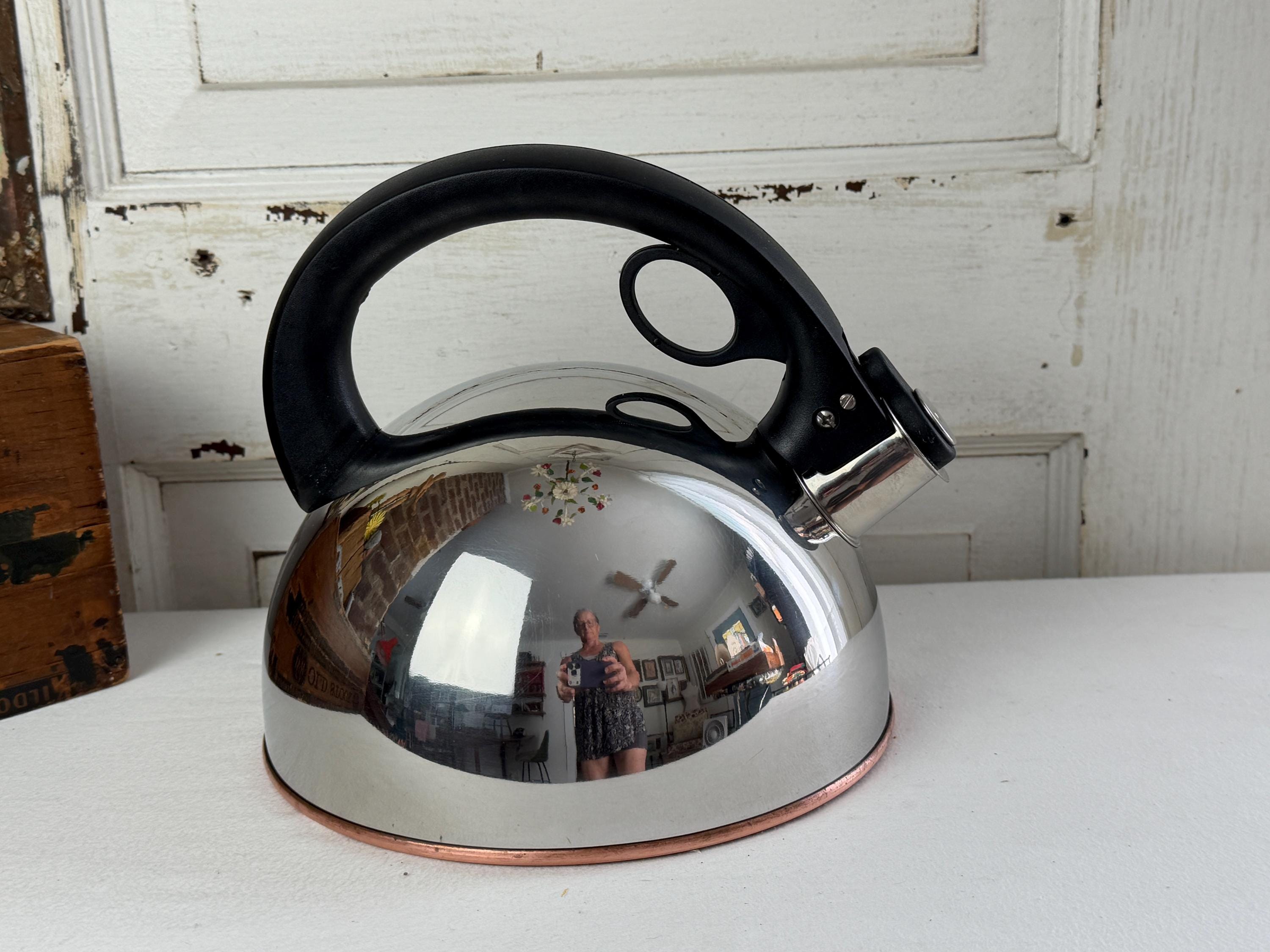 Revereware Whistling Tea Kettle Stainless Steel Vintage 1980s Retro Kitchen Appliance